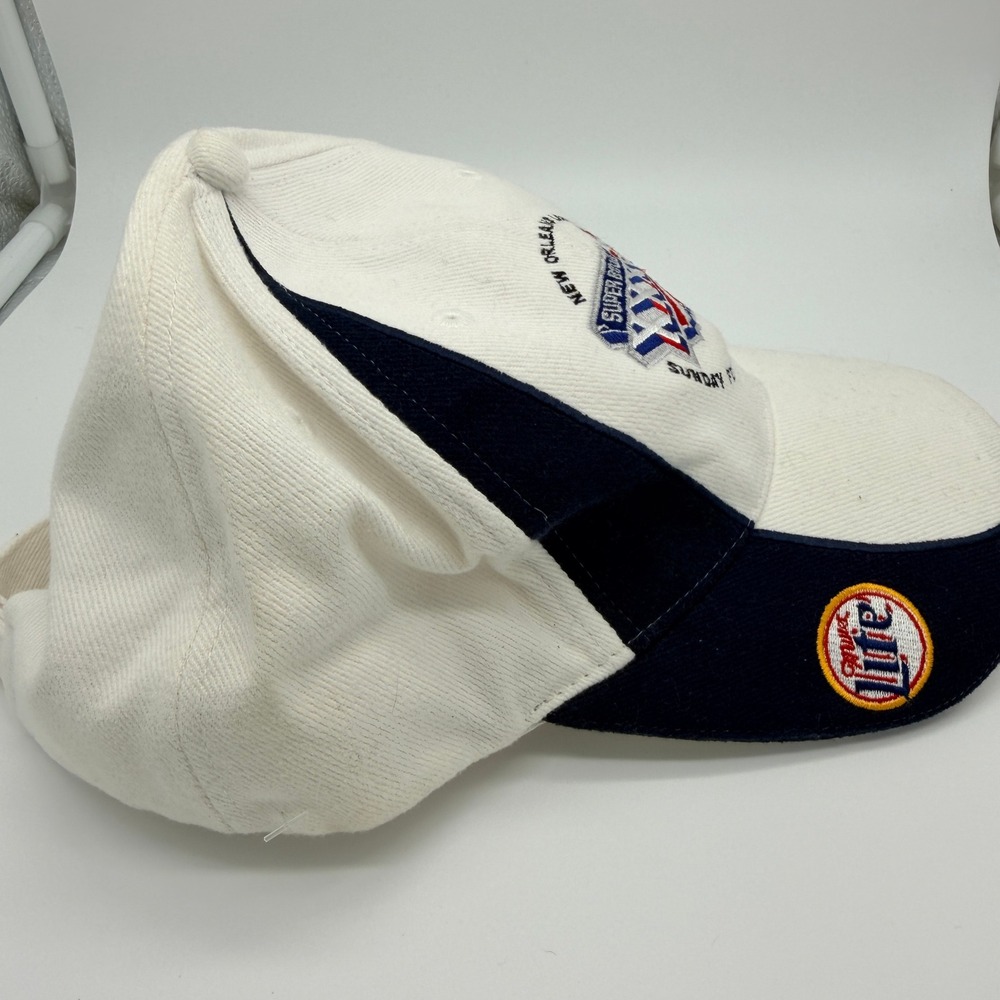 VINTAGE 2002 Miller Lite Super Bowl XXXVI Hat Men OSFM White Navy NFL Promo Cap - Picture 3 of 4